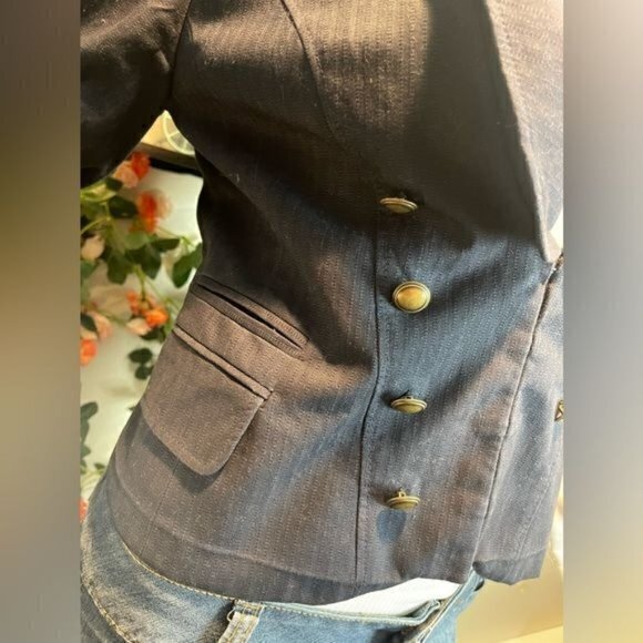 Ann Taylor LOFT Navy Cropped Blazer Jacket Double Breasted Brass Button 8 RefY20 - Picture 5 of 9